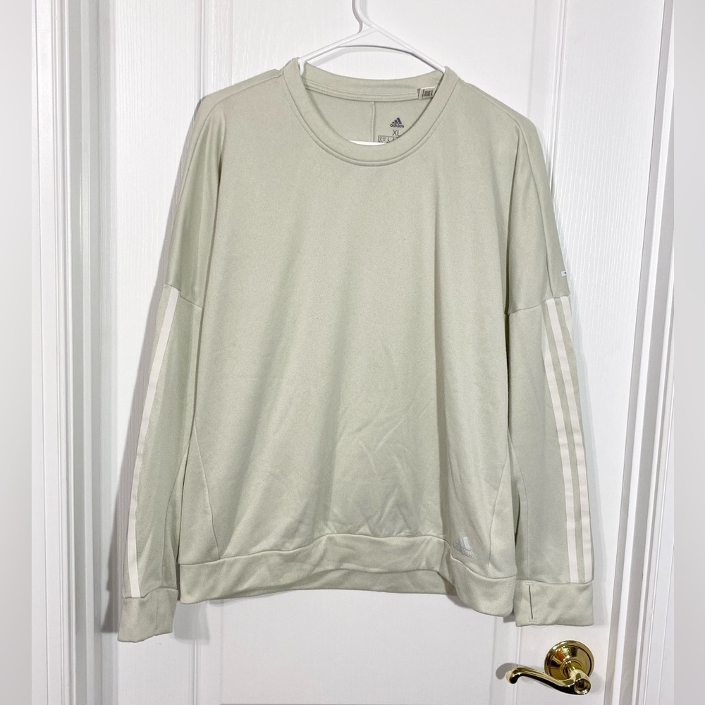 Adidas 3 Stripe Running Sweatshirt Beige White Size XL
